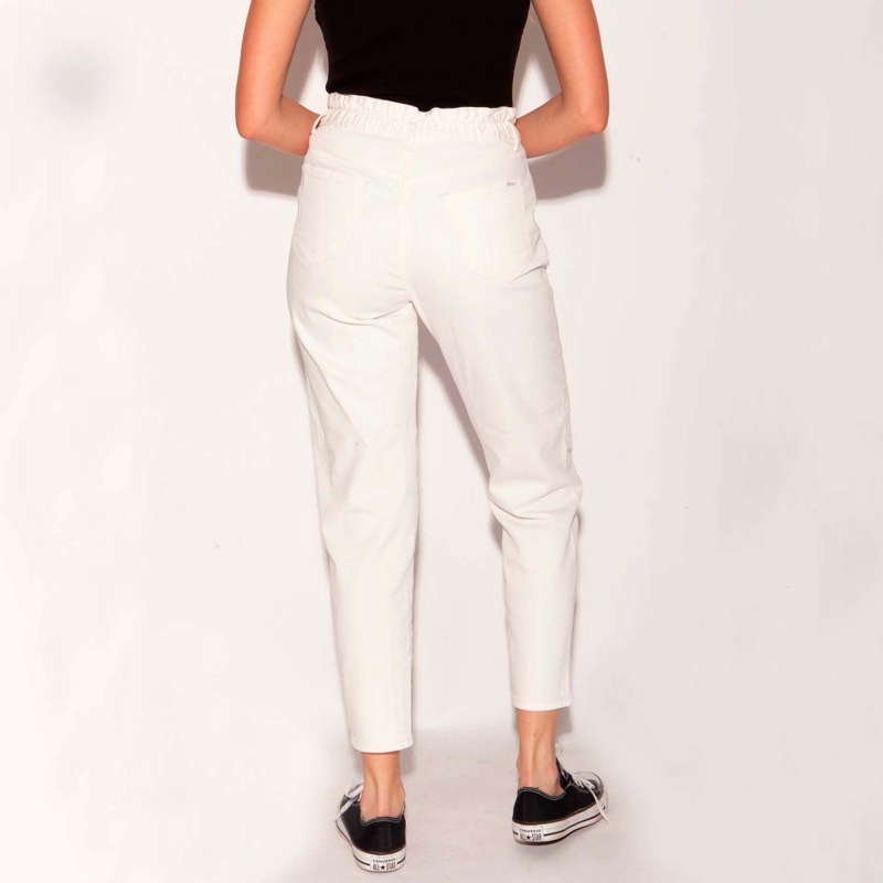JEANS FLARE PAPER BAG CRUDO MOMCHIC BLANCO - 2