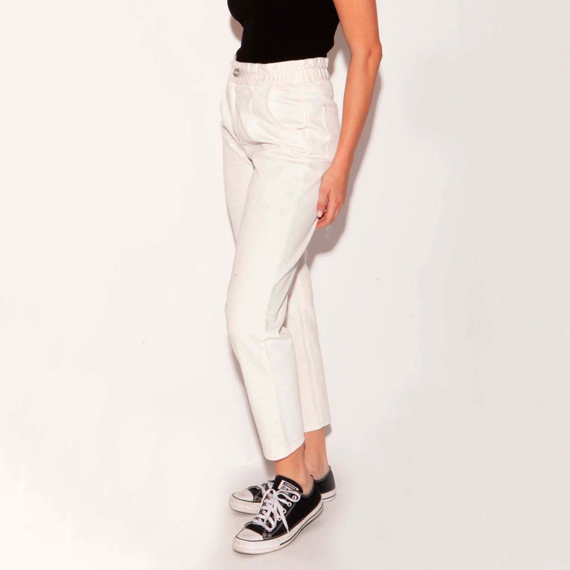 JEANS FLARE PAPER BAG CRUDO MOMCHIC BLANCO - 3
