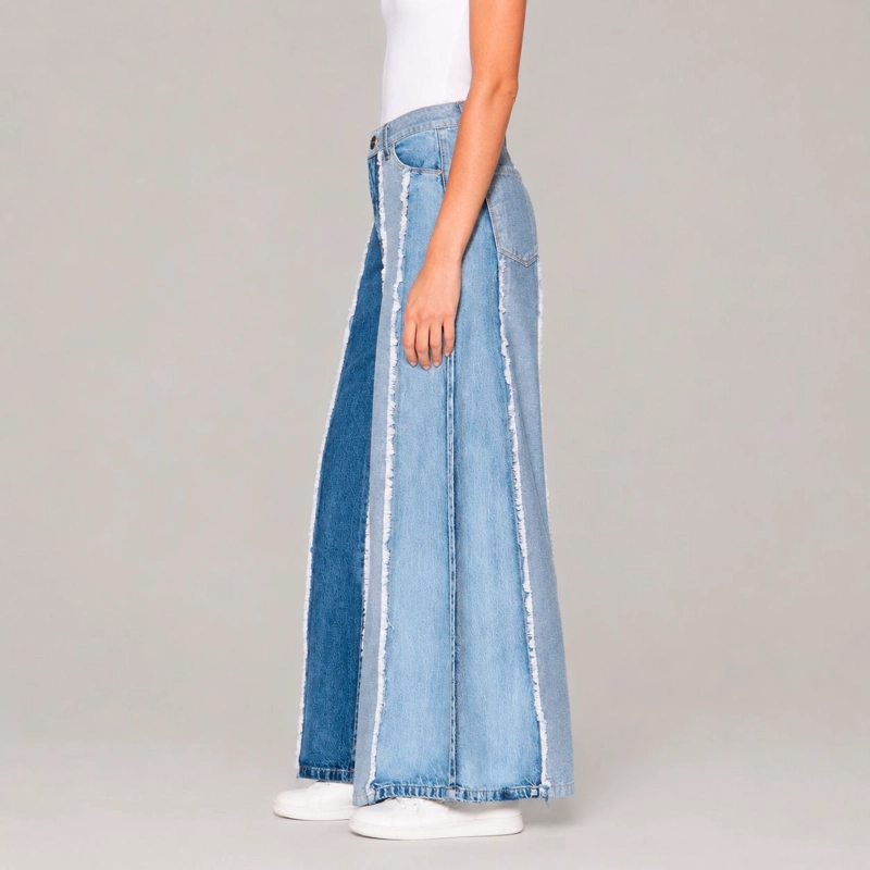JEANS WIDE AURORA FLECOS MOMCHIC CELESTE - 5