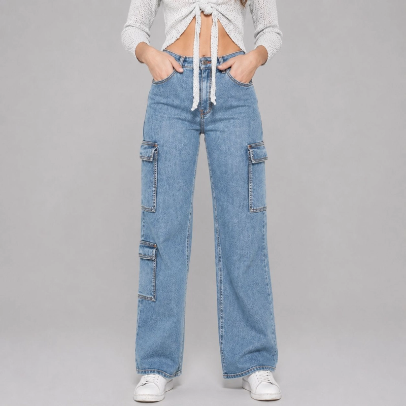 JEANS CARGO AZUL BOLSILLOS MOMCHIC AZUL - 1