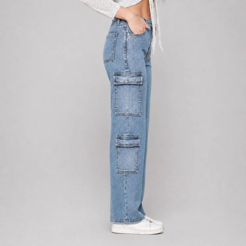 JEANS CARGO AZUL BOLSILLOS MOMCHIC AZUL - 2