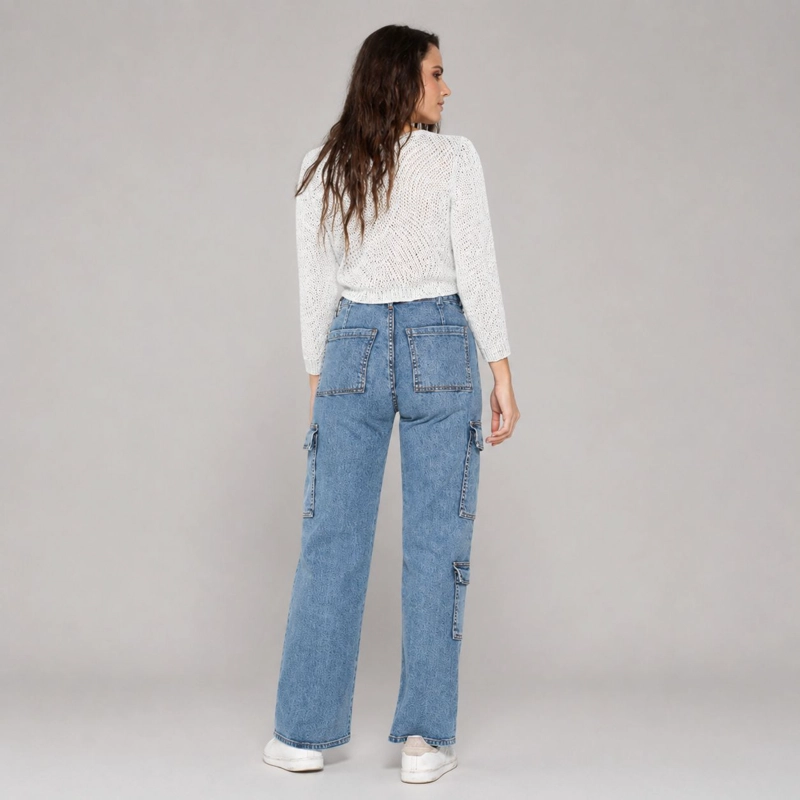 JEANS CARGO AZUL BOLSILLOS MOMCHIC AZUL - 4