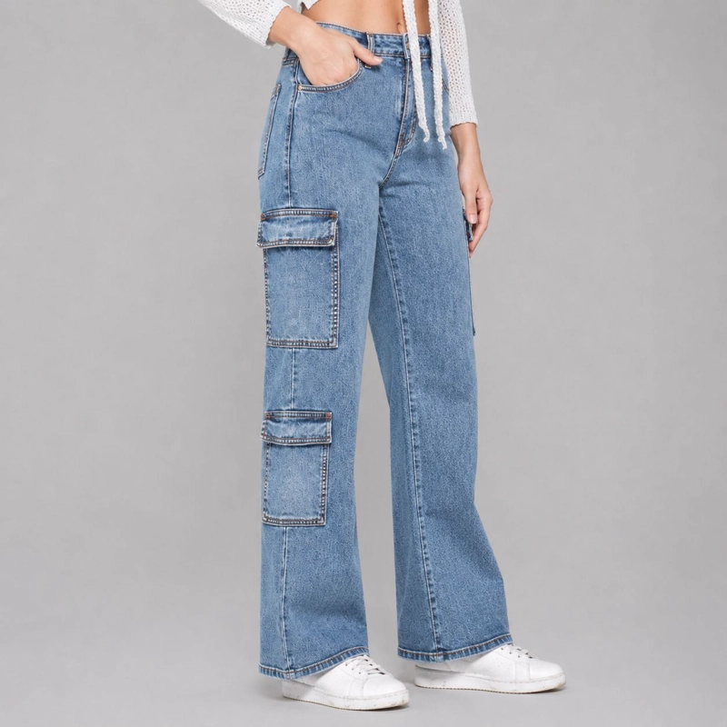 JEANS CARGO AZUL BOLSILLOS MOMCHIC AZUL - 5