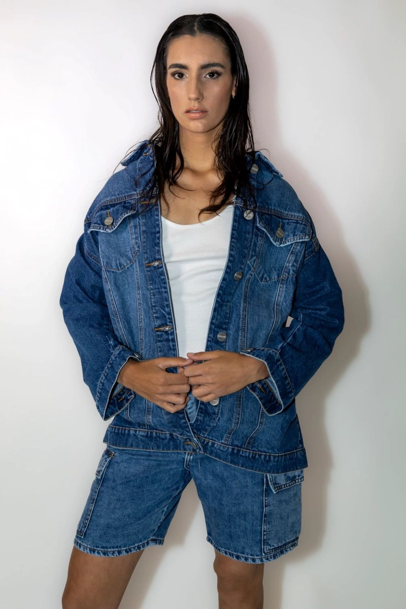 CHAQUETA  OVER SIZE RECTA AZUL MOMCHIC AZUL - 2