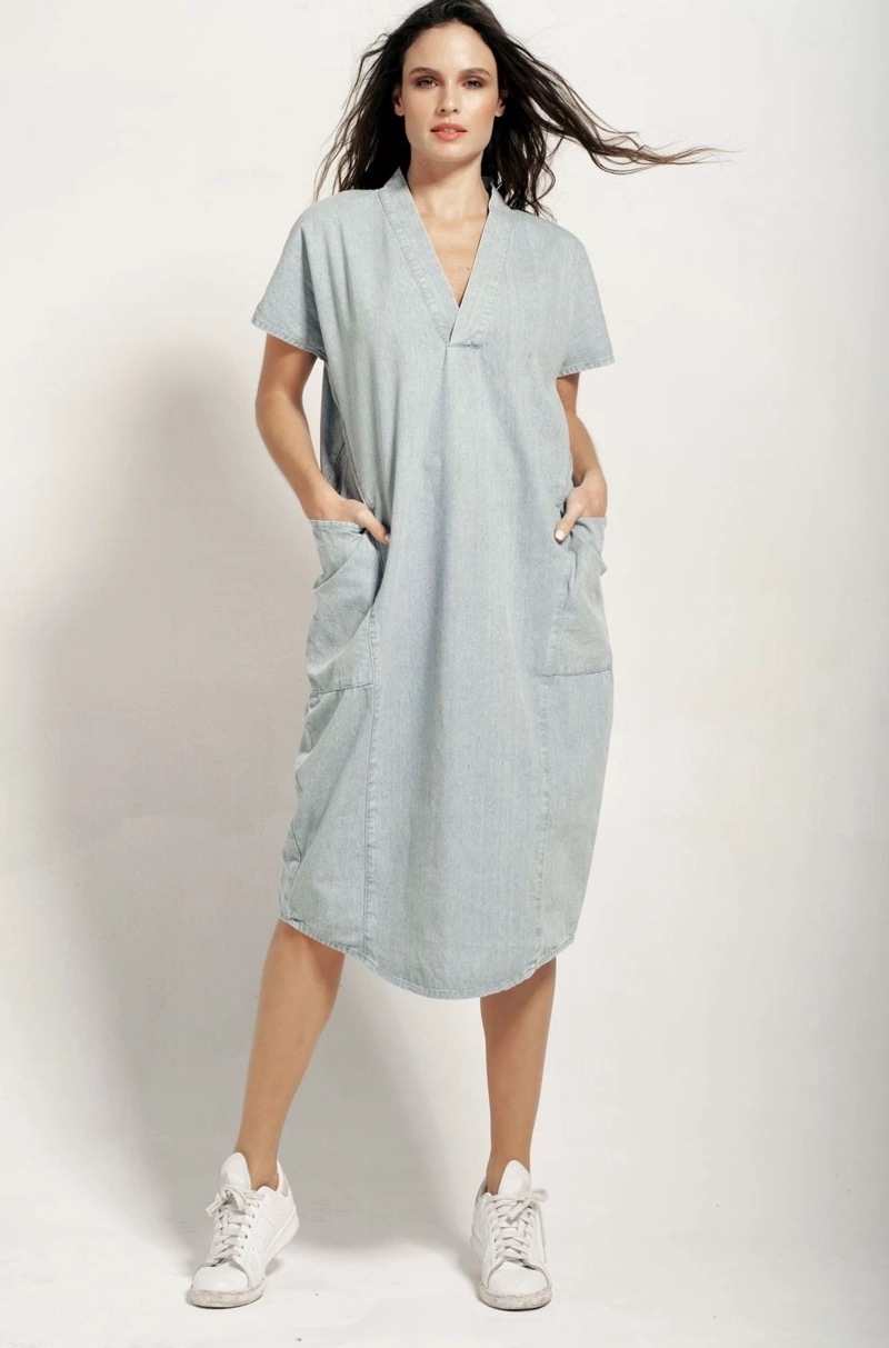 VESTIDO GLOBO DENIM CELESTE MOMCHIC CELESTE - 1