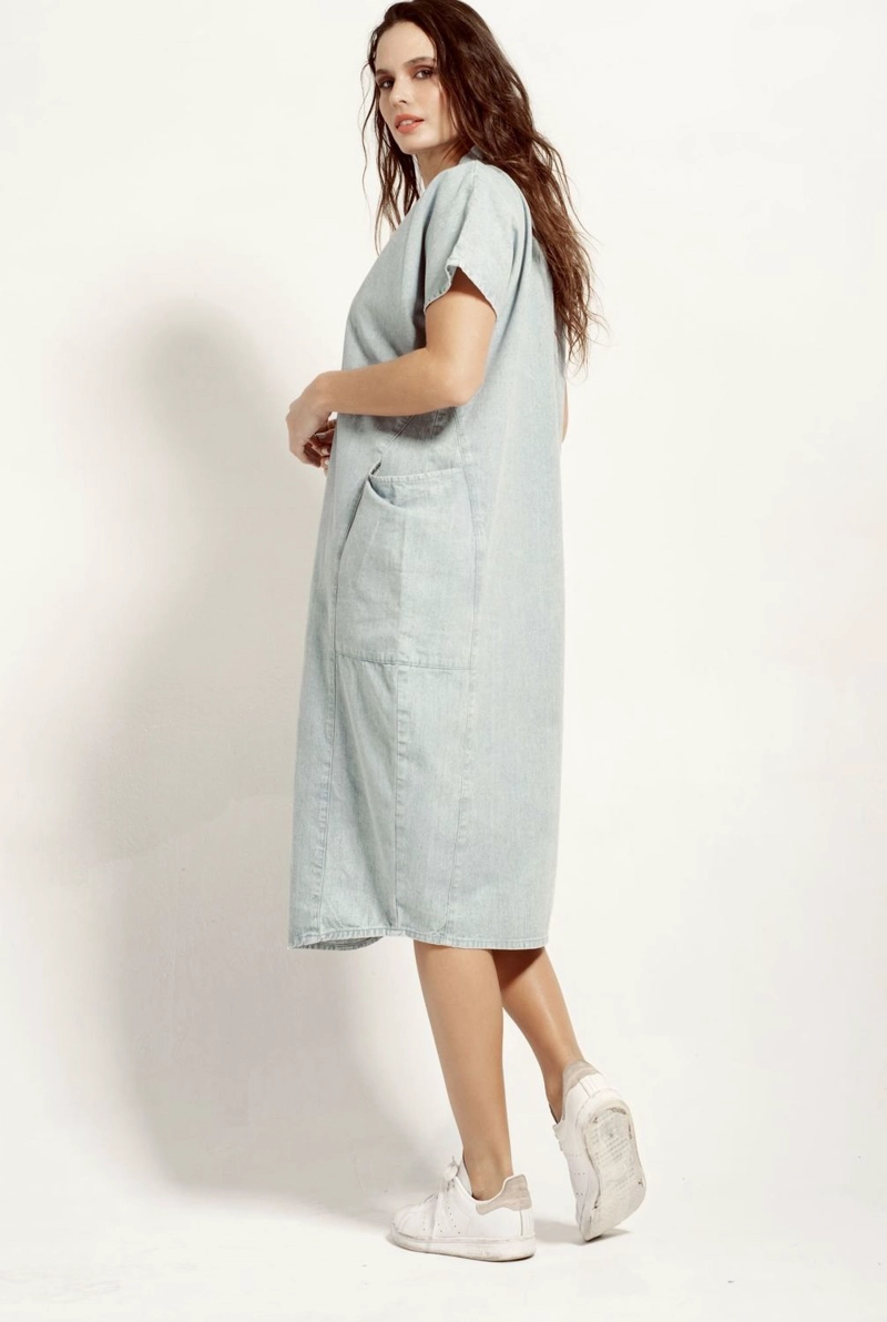 VESTIDO GLOBO DENIM CELESTE MOMCHIC CELESTE - 2