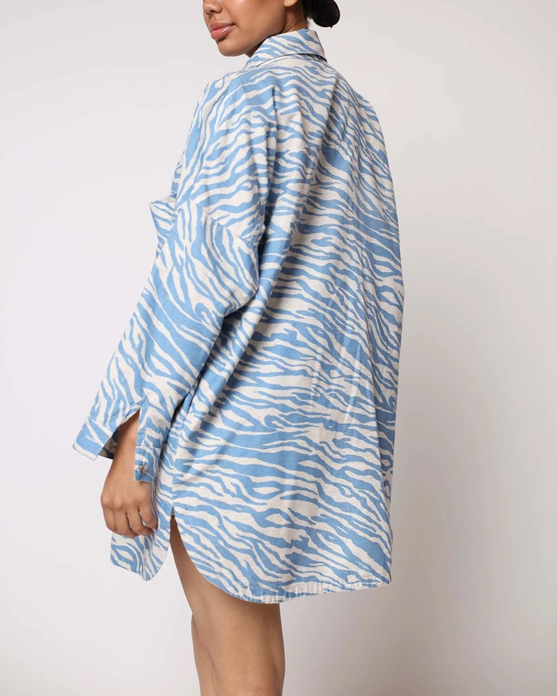 TAPADO ABOTONADO LINO  ESTAMPADO ZEBRA CELESTE MOMCHIC CELESTE - 1