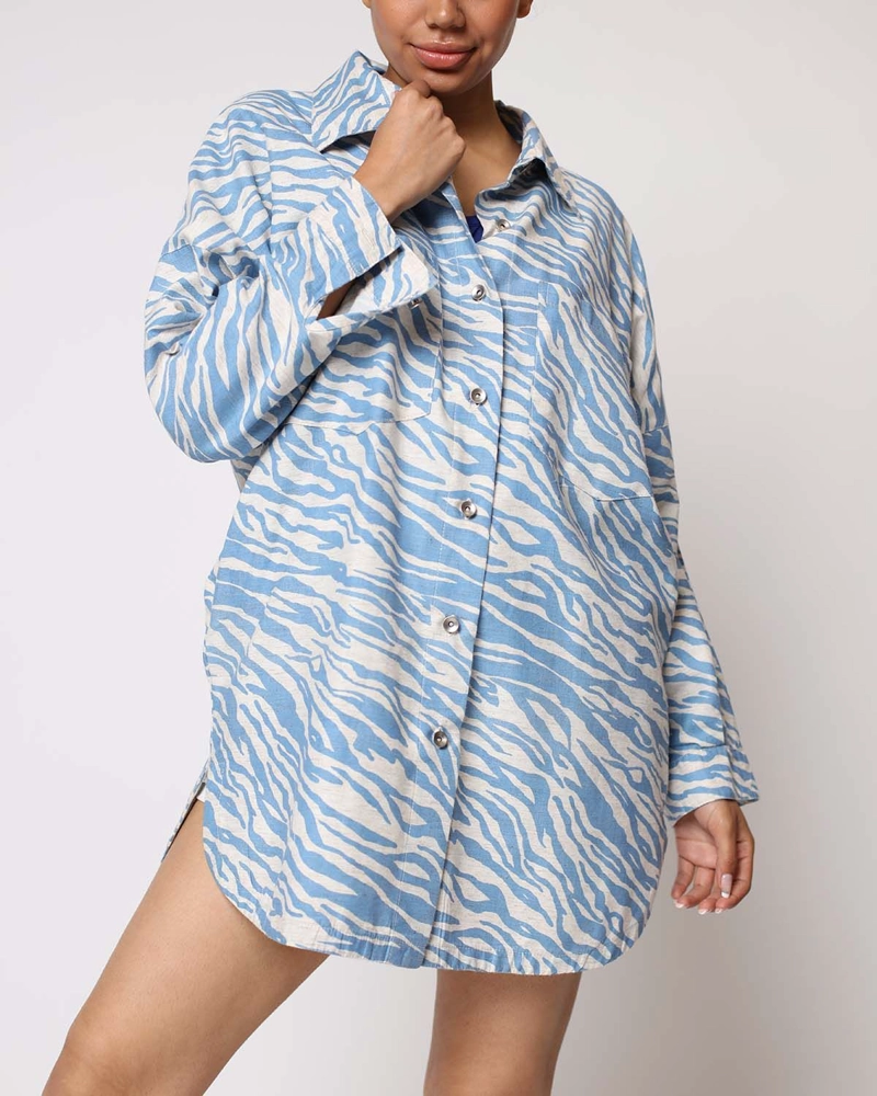TAPADO ABOTONADO LINO  ESTAMPADO ZEBRA CELESTE MOMCHIC CELESTE - 2