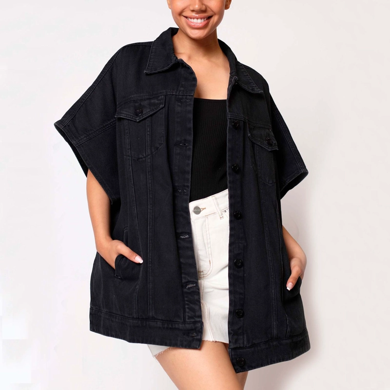 CHAQUETA CAPA OVER SIZE MOMCHIC NEGRO - 1
