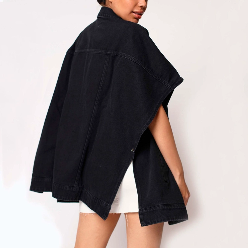 CHAQUETA CAPA OVER SIZE MOMCHIC NEGRO - 2