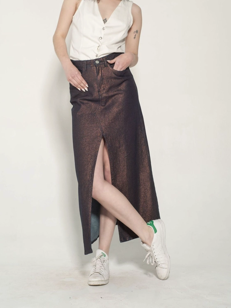 FALDA EVASE LARGA METALIZADA COBRE MOMCHIC COBRE