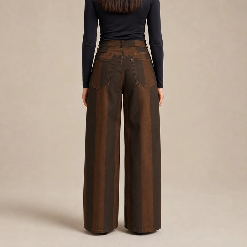 JEANS BARREL LORENZA  TIRO ALTO CON RAYAS CAFE  VERTICALES - 2