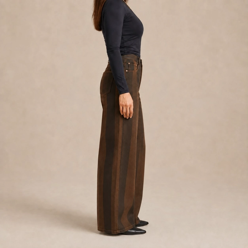 JEANS BARREL LORENZA  TIRO ALTO CON RAYAS CAFE  VERTICALES - 3