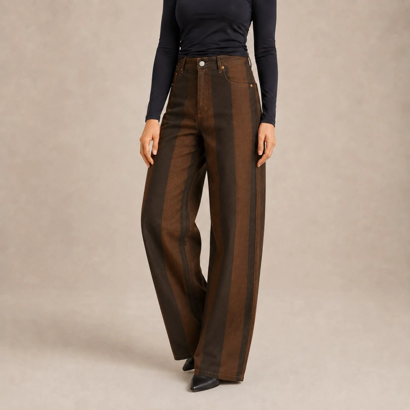 JEANS BARREL LORENZA  TIRO ALTO CON RAYAS CAFE  VERTICALES - 4