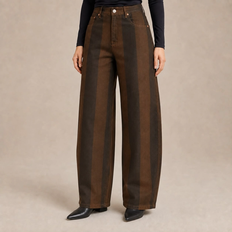 JEANS BARREL LORENZA  TIRO ALTO CON RAYAS CAFE  VERTICALES - 5