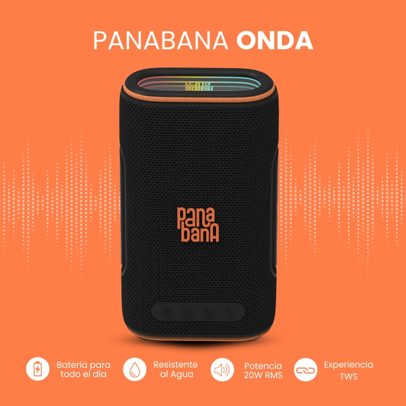 PARLANTE PANABANA ONDA BT 20W STEREO IPX 10 HORAS TWS RGB NEGRO - 2