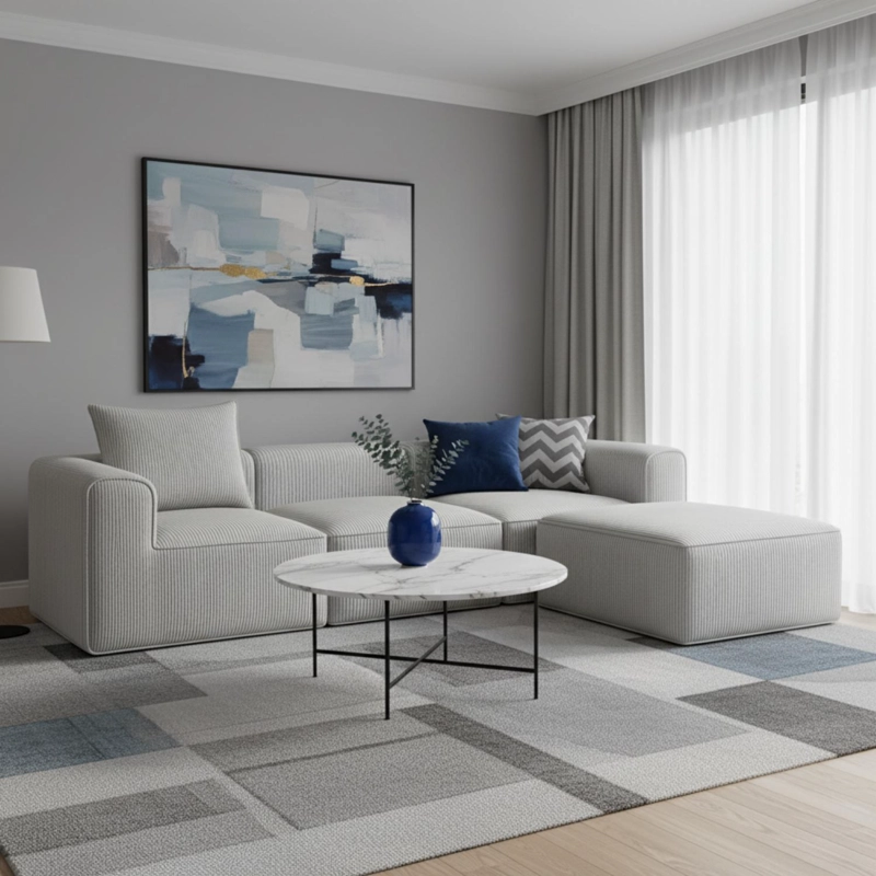 SOFA LOOP 3 CUERPOS + POUF | ESPUMA COMPRIMIDA |270X58X167 GRIS CLARO G1234 - 2