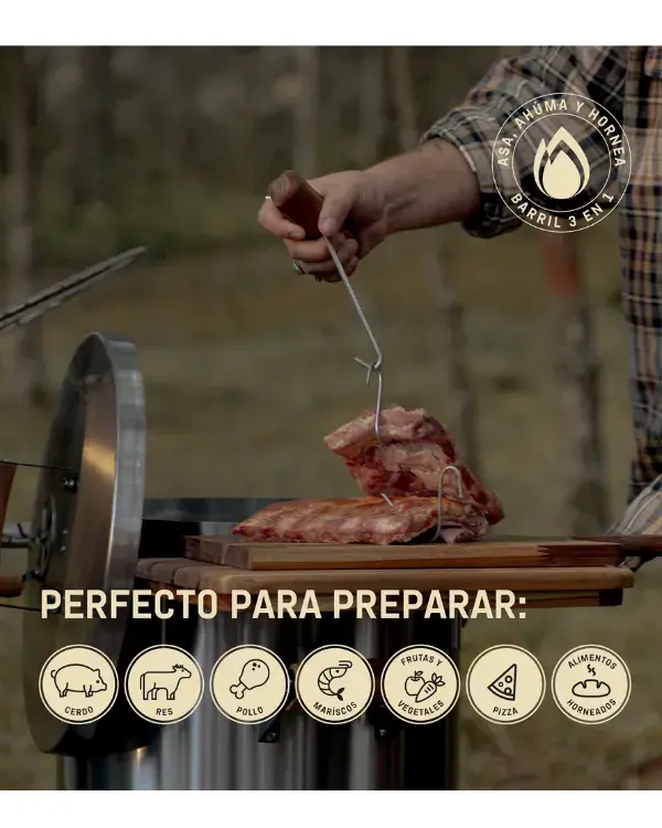 BARRIL PARRILLA AHUMADOR Y ASADOR INGRILL PEQUEÑO PREMIUM - 8