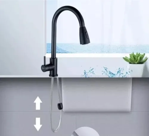 GRIFO DE COCINA EXTRAIBLE NEGRO ACERO INOXIDABLE DISEÑO MODERNO - 2