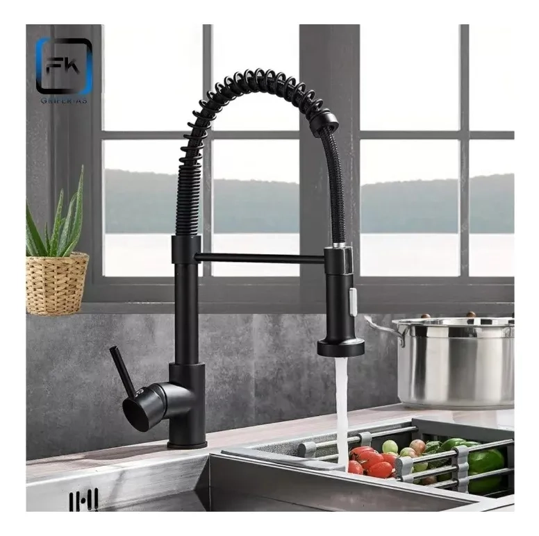 GRIFO DE COCINA EXTRAIBLE NEGRO ACERO INOXIDABLE DISEÑO MODERNO - 5