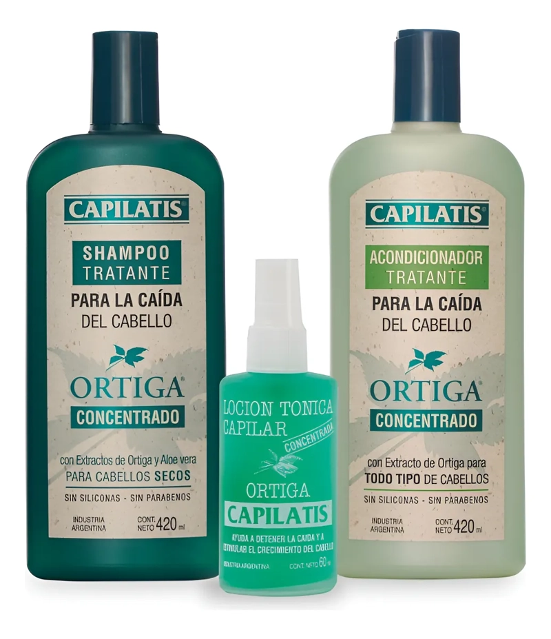 CAPILATIS SET ORTIGA CONCENTRADO SECO SHAMPOO + ACONDICIONADOR + LOCION ORTIGA - 1