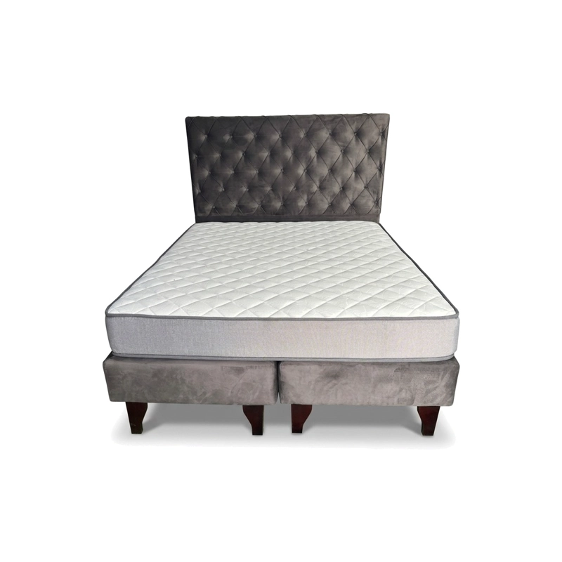 CAMA EUROPEA CON RESPALDO CAPITONE NISETH TELA FELPA COLOR GRIS 2 PLAZAS COLCHON 21 CM - 1