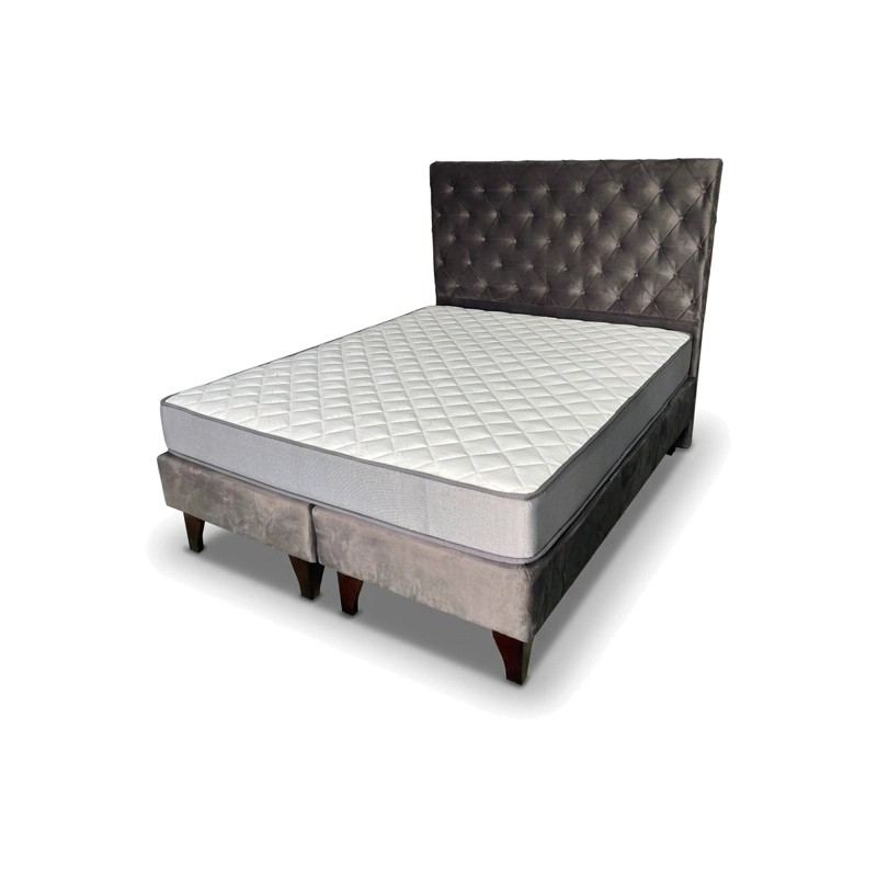 CAMA EUROPEA CON RESPALDO CAPITONE NISETH TELA FELPA COLOR GRIS 2 PLAZAS COLCHON 21 CM - 3