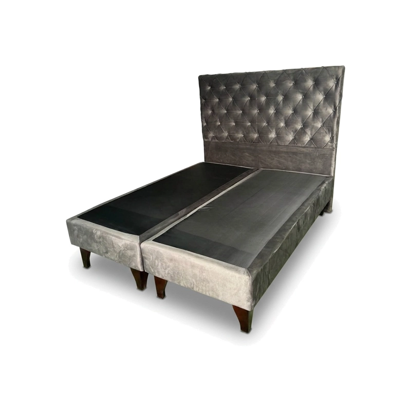 CAMA EUROPEA CON RESPALDO CAPITONE NISETH TELA FELPA COLOR GRIS 2 PLAZAS COLCHON 21 CM - 4