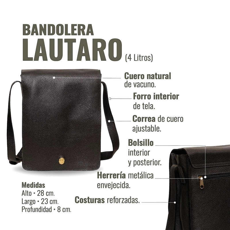 BANDOLERA BOLSO DE CUERO UNISEX LAUTARO OLKI - NEGRO FLOATED - 7