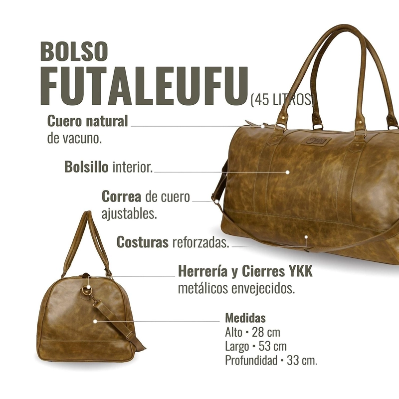 BOLSO DE VIAJE EN CUERO NATURAL FUTALEUFU OLKI - VERDE - 5