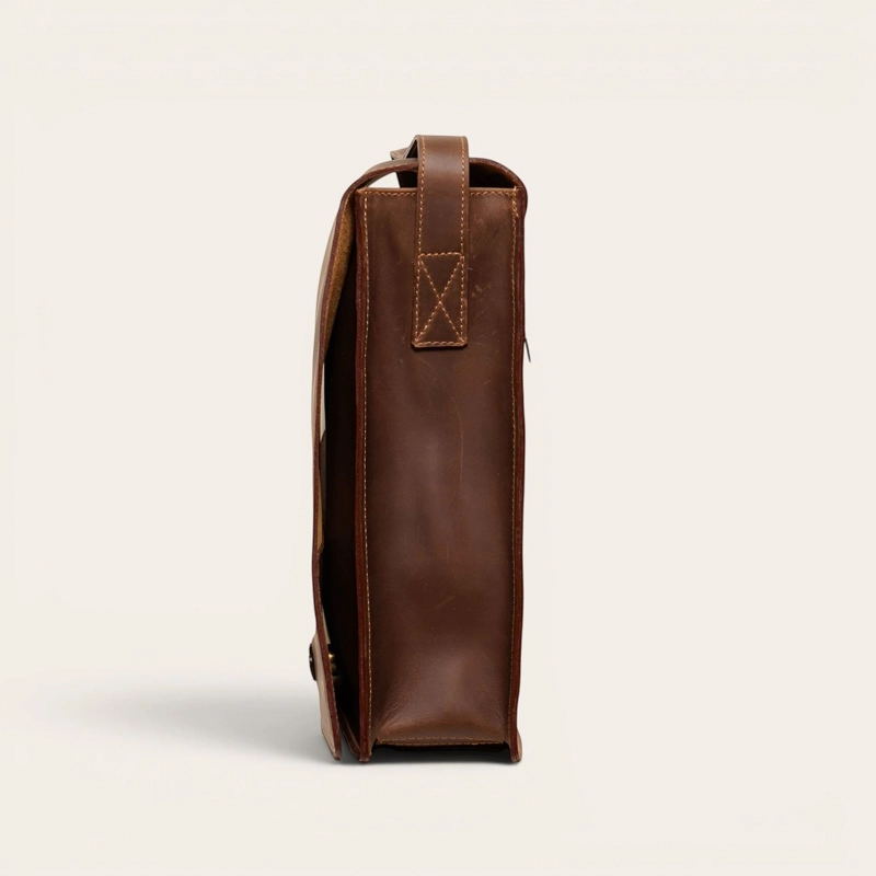 BANDOLERA BOLSO DE CUERO UNISEX LAUTARO OLKI - CAFE  OSCURO - 6