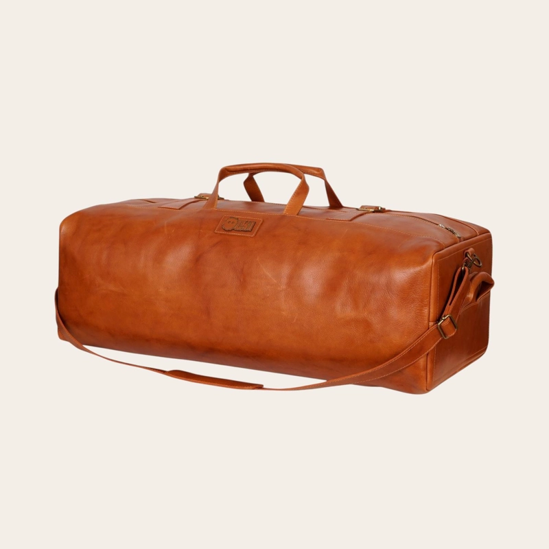 BOLSO DE VIAJE VERTICAL CUERO NATURAL YELCHO OLKI - CURRY - 1