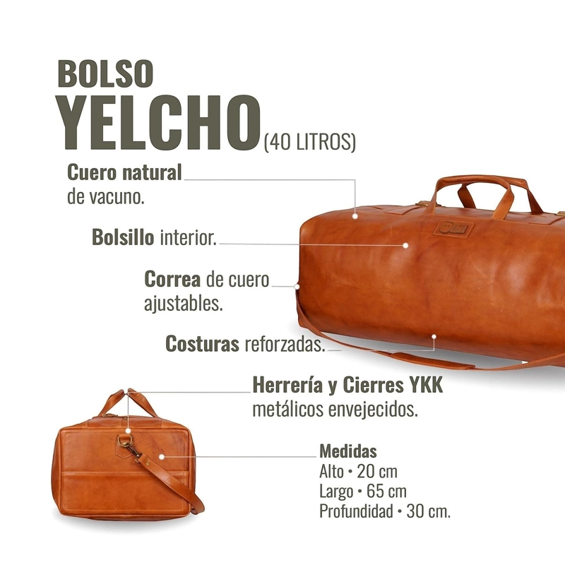 BOLSO DE VIAJE VERTICAL CUERO NATURAL YELCHO OLKI - CURRY - 5
