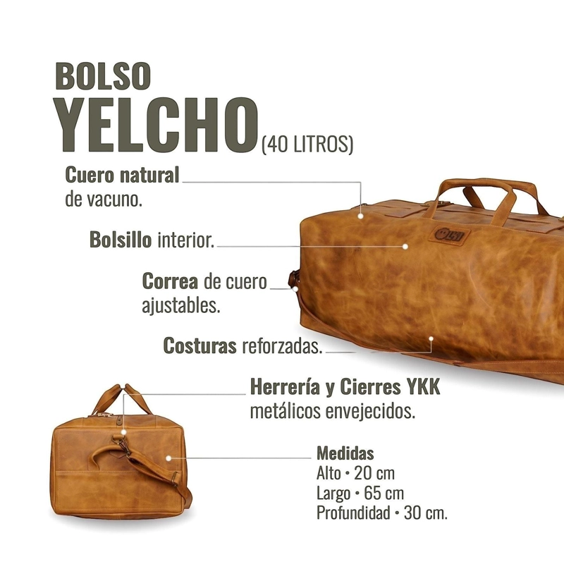 BOLSO DE VIAJE VERTICAL CUERO NATURAL YELCHO OLKI - CAFE - 5
