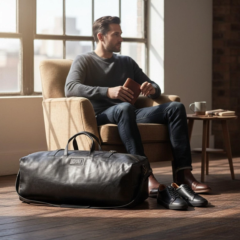 BOLSO DE VIAJE VERTICAL CUERO NATURAL YELCHO OLKI - NEGRO - 2
