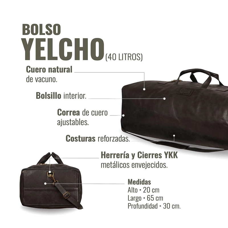 BOLSO DE VIAJE VERTICAL CUERO NATURAL YELCHO OLKI - NEGRO - 5