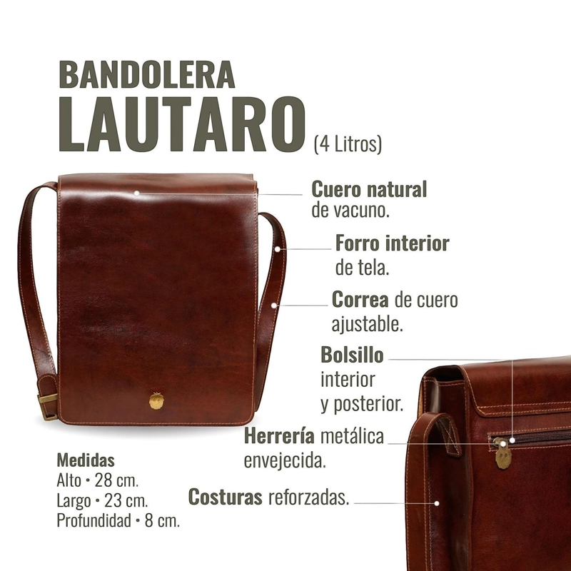 BANDOLERA BOLSO DE CUERO UNISEX LAUTARO OLKI - CASTAÑO - 7
