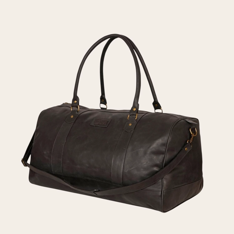 BOLSO DE VIAJE EN CUERO NATURAL FUTALEUFU OLKI - NEGRO