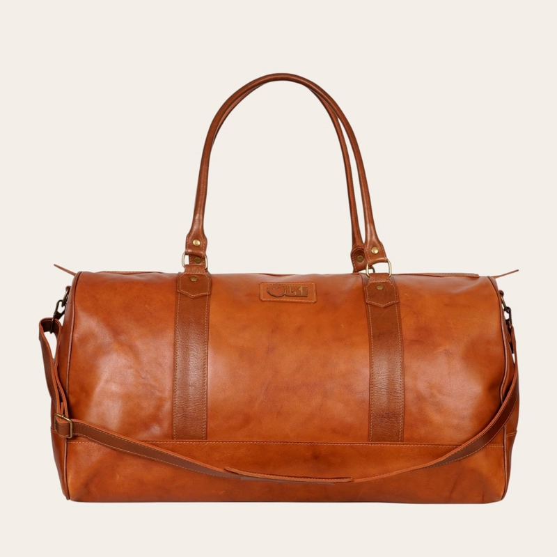 BOLSO DE VIAJE EN CUERO NATURAL FUTALEUFU OLKI - CURRY APLICACION - 3