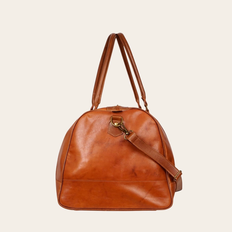 BOLSO DE VIAJE EN CUERO NATURAL FUTALEUFU OLKI - CURRY APLICACION - 4