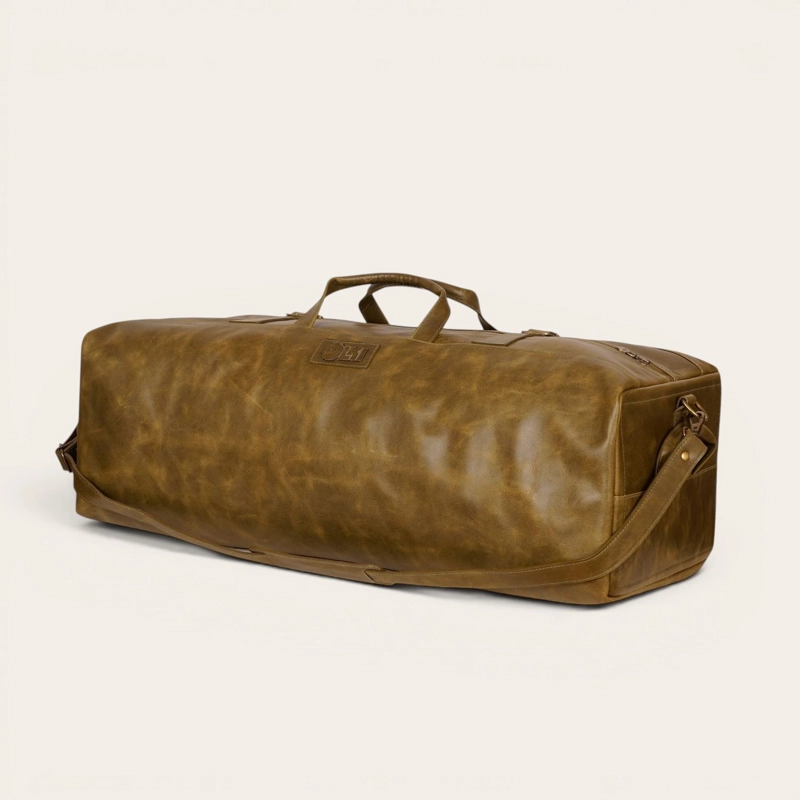 BOLSO DE VIAJE VERTICAL CUERO NATURAL YELCHO OLKI - VERDE - 1