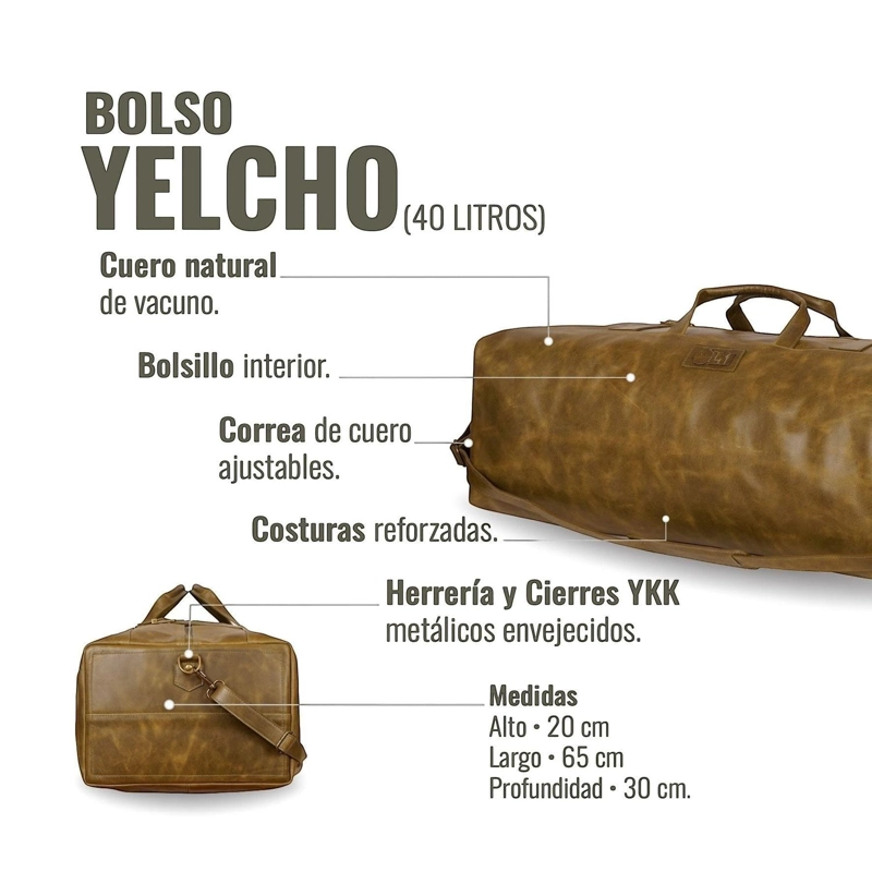 BOLSO DE VIAJE VERTICAL CUERO NATURAL YELCHO OLKI - VERDE - 5
