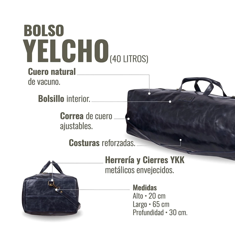 BOLSO DE VIAJE VERTICAL CUERO NATURAL YELCHO OLKI - AZUL - 5
