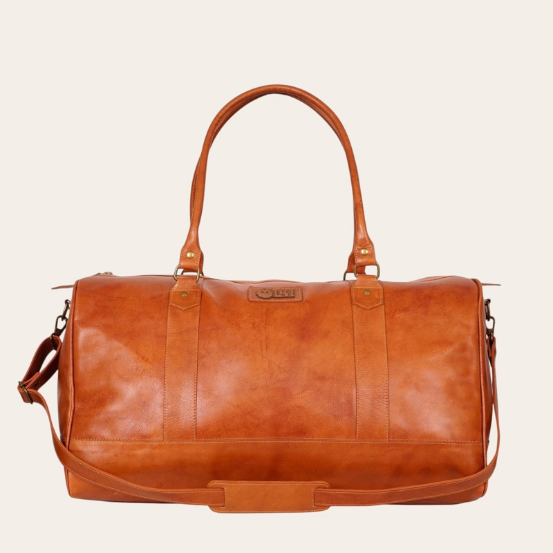BOLSO DE VIAJE EN CUERO NATURAL FUTALEUFU OLKI - CURRY - 3