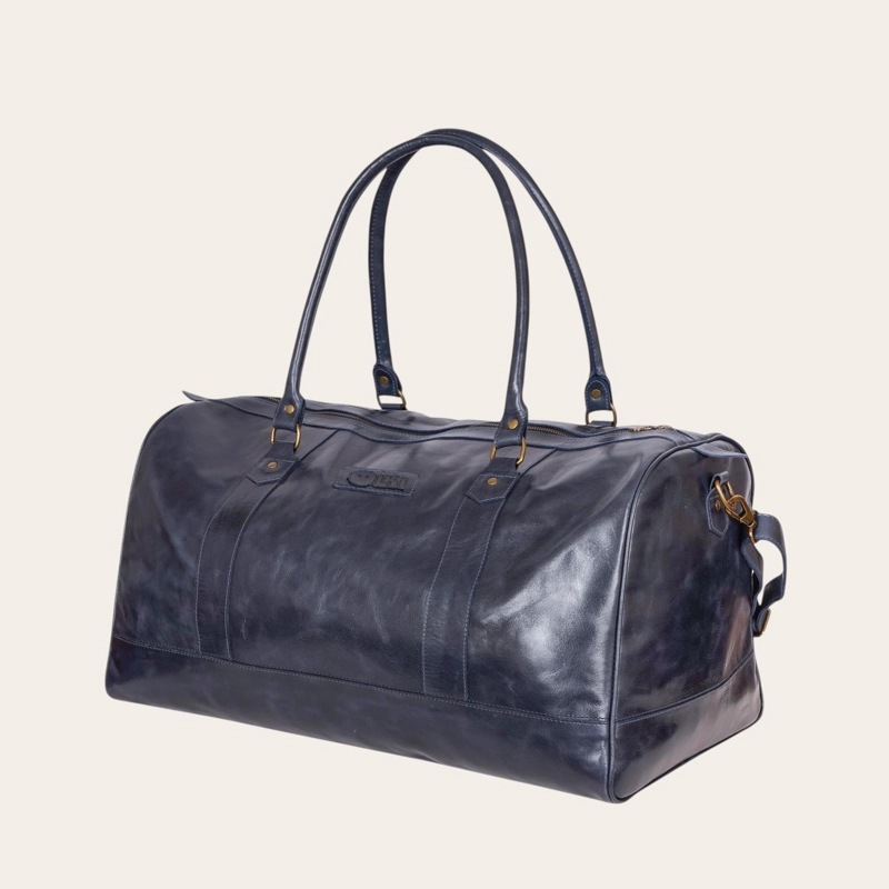 BOLSO DE VIAJE EN CUERO NATURAL FUTALEUFU OLKI - AZUL - 1