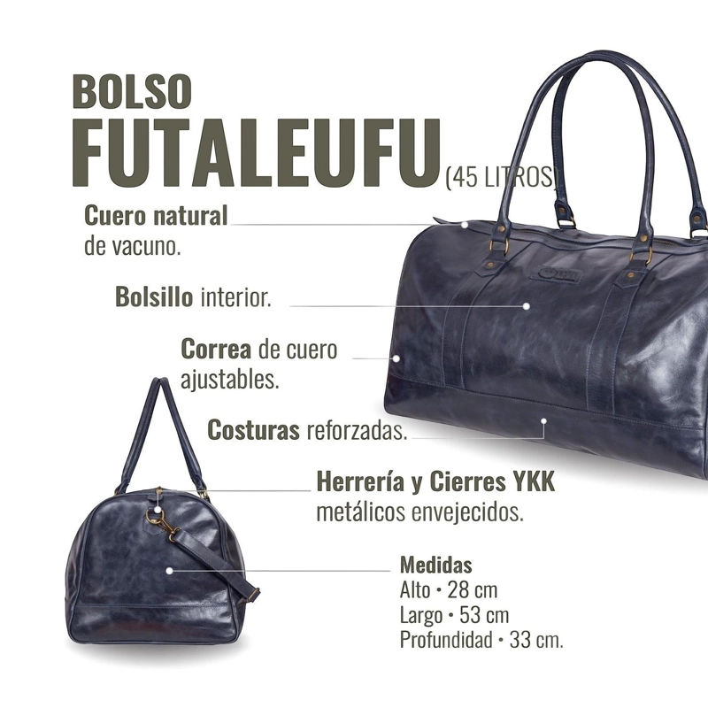 BOLSO DE VIAJE EN CUERO NATURAL FUTALEUFU OLKI - AZUL - 5