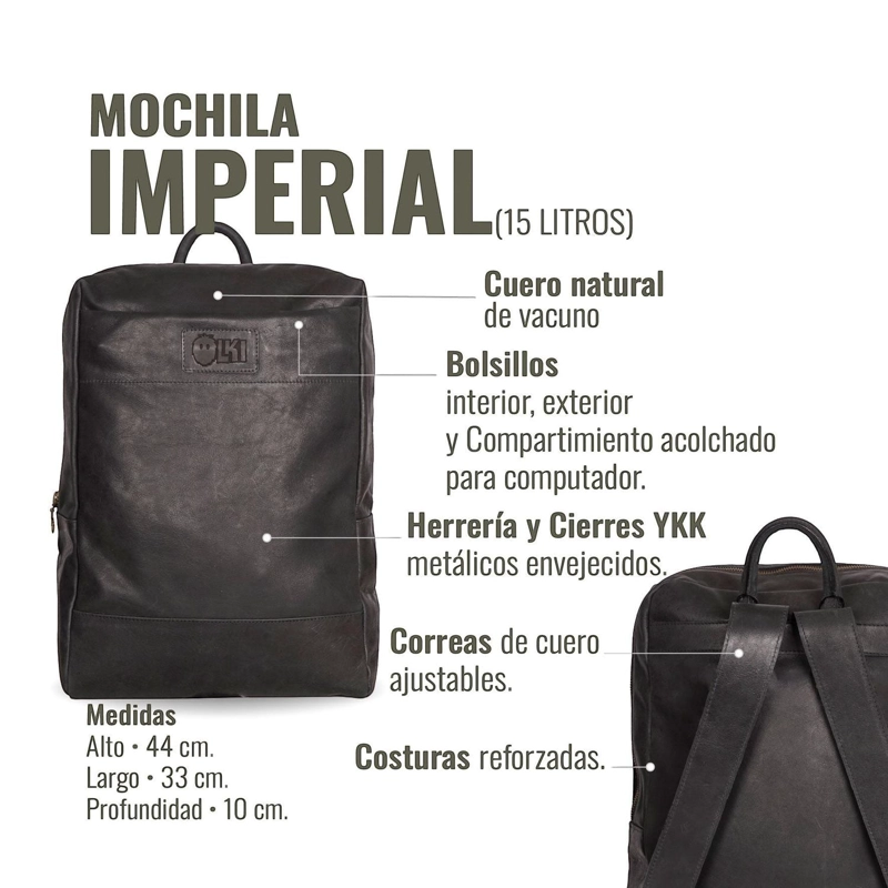 MOCHILA CLASICA DE CUERO NATURAL IMPERIAL OLKI - NEGRO - 5