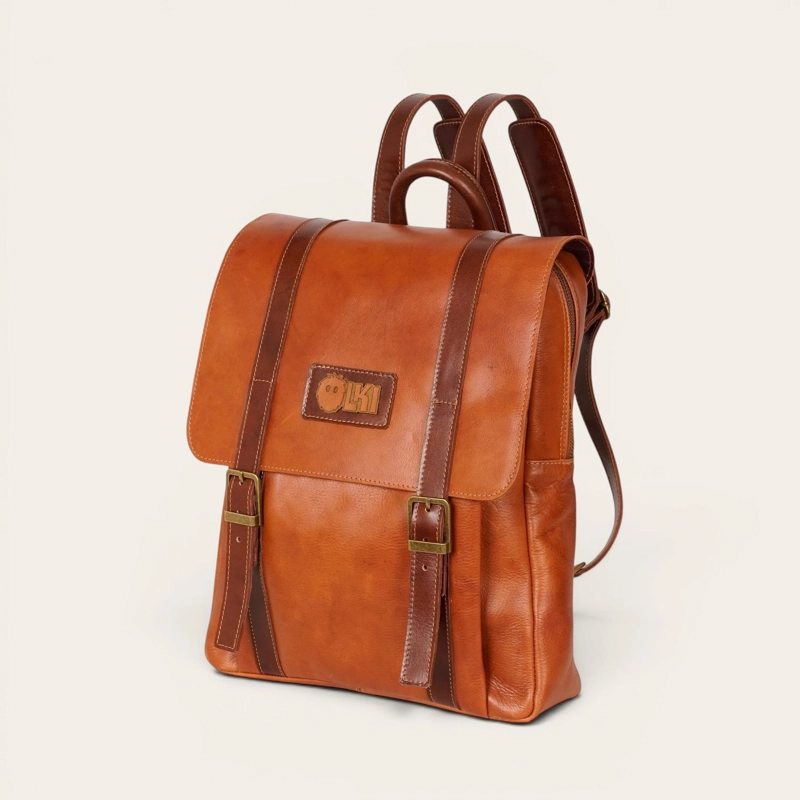 MOCHILA UNISEX DE CUERO NATURAL TRANCURA OLKI - CURRY - 1