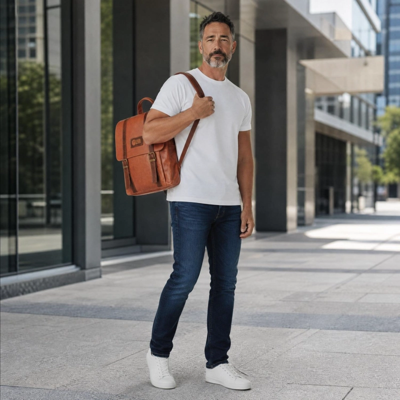 MOCHILA UNISEX DE CUERO NATURAL TRANCURA OLKI - CURRY - 2