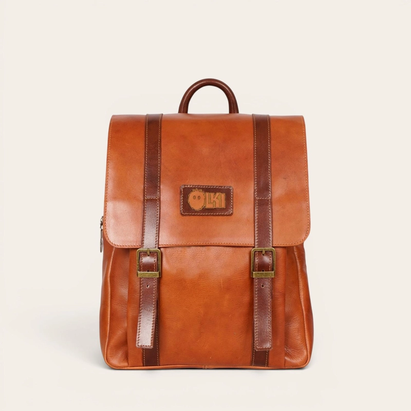 MOCHILA UNISEX DE CUERO NATURAL TRANCURA OLKI - CURRY - 3